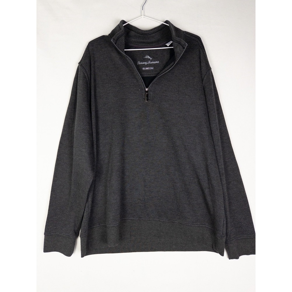 Tommy‎ Bahama Island Zone 1/4 Zip Sweater Mens 2XL Gray Knit Pullover Logo